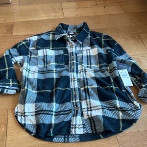 Plaid Button-Up Shacket in Black, White & Yellow
